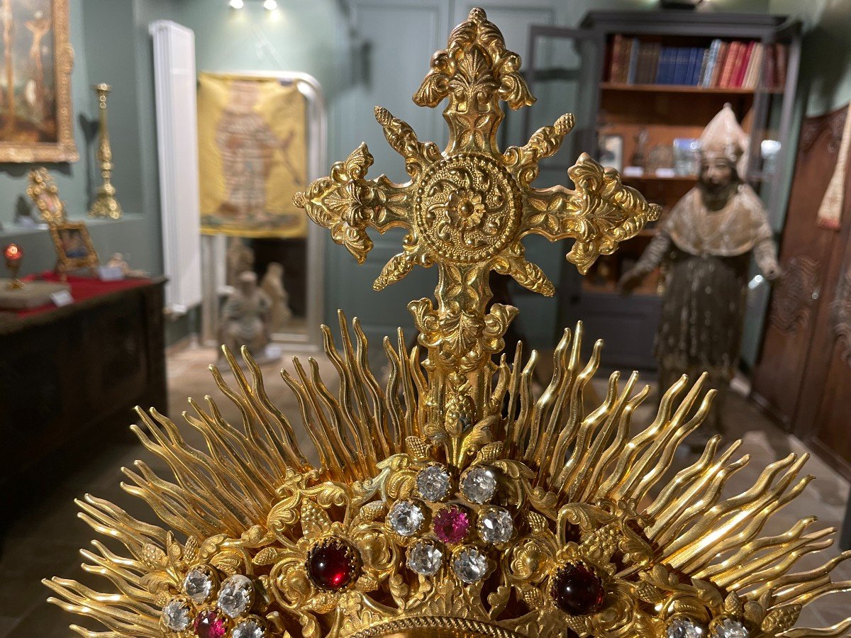 Rich Monstrance In Golden Brass From The Nineteenth-photo-3