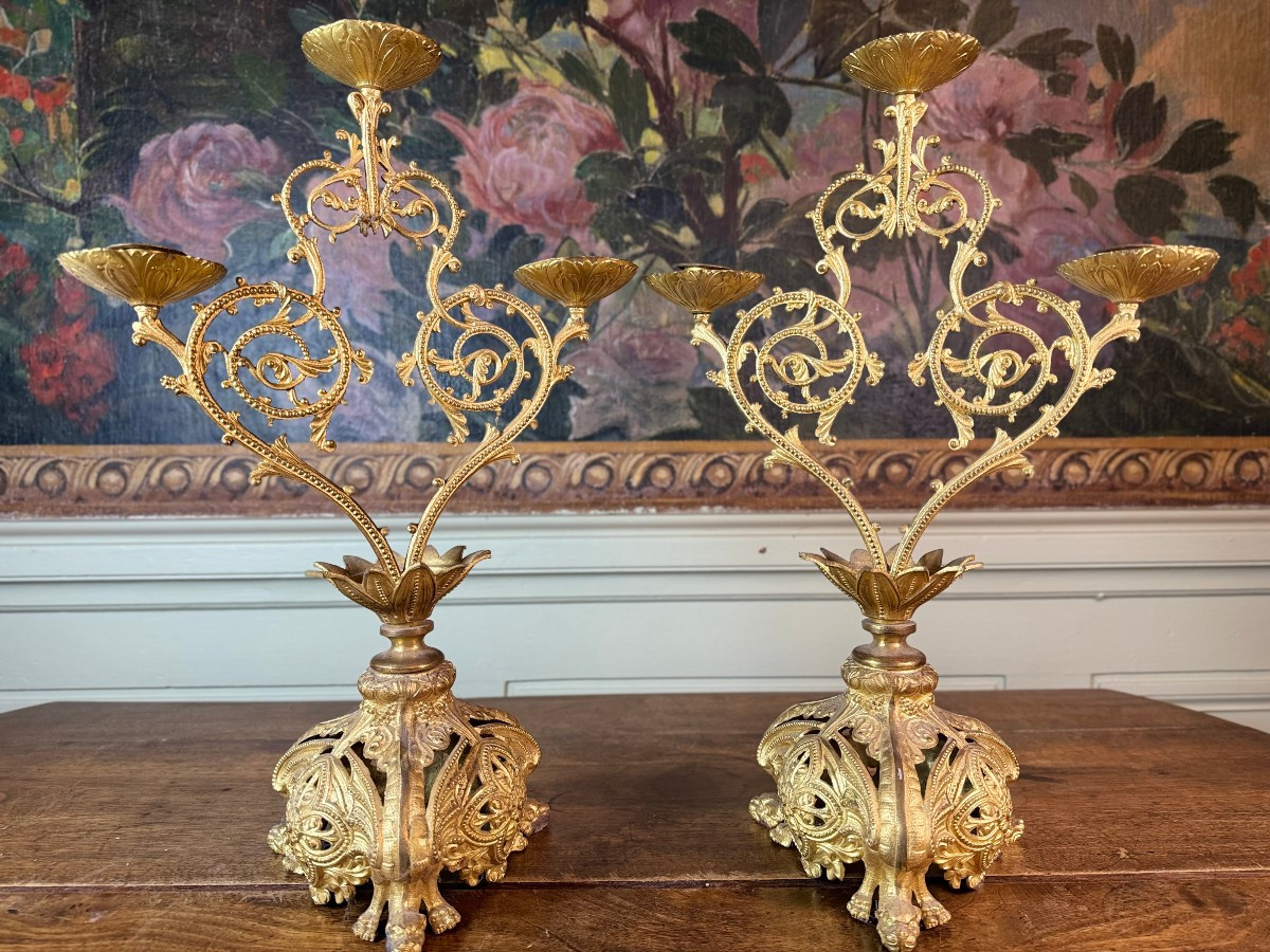 Paire De Chandeliers à Cinq Lumières - XIXe-photo-1