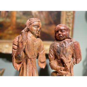 Two Angels, Wooden Altar Element - XVIIth Century
