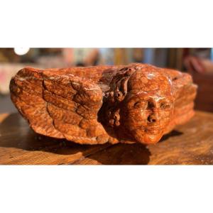 Marble Font With Angel's Head - 16th Century