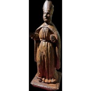 Sculpture Of A Holy Bishop From The 17th Century