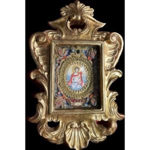 Le Roseau De Saint Prosper- Cadre Reliquaire Vers 1800