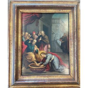Religious Painting The Washing Of The Feet - XVIIth