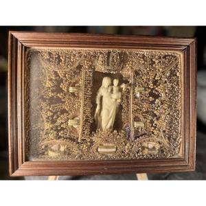 Paperolles Reliquary - Virgin And Child - Normandy - Mid-19th Century