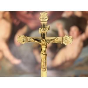 Grand Crucifix D’autel En Bronze Doré – Début XIXe