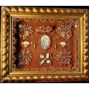 Grand Reliquaire Paperolles - Vierge à L’enfant - XIXe