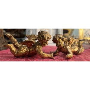 Pair Of Angels In Golden Wood – Late 19th Century