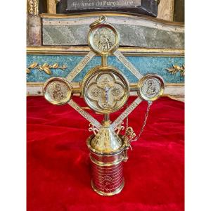 Custodian And Holy Oil Box In Silver-gilt - 19th Century