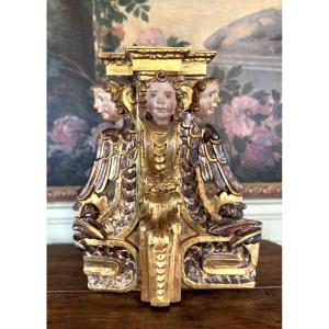 Architectural Element Of A Carved Wooden Altarpiece - 18th Century 
