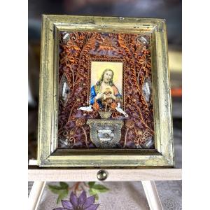 Reliquaire paperolles Sacré Cœur de Jésus - XIXe 