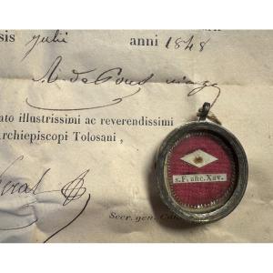 Thèque reliquaire de Saint François Xavier et son authentique - 1848   