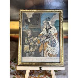 Gravure habillée de Sainte Jeanne de France - XVIIIe 