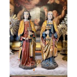 Delicate Pair Of Ceroferous Angels - 18th Century 