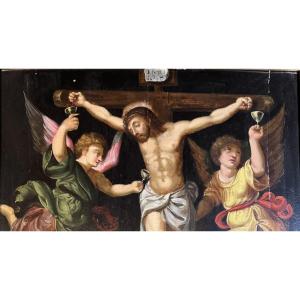 Scène de Crucifixion -  Anges aux Graals  - XVIIe 