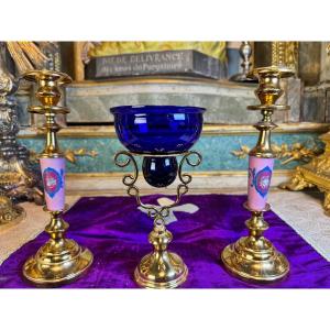 Lampe de sanctuaire et deux chandeliers - XIXe