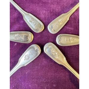 Six Small Silver Spoons With A Monstrance Motif - 19th Century