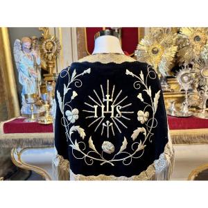 Chape Sacerdotale velours bleu nuit - XIXe