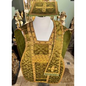 Chasuble étole et bourse  - vert et or - Fin XIXe