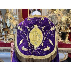 Chape liturgique en velours violet - XIXe 