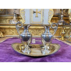Church Cruets And Washbasin - Solid Silver - 19th Century