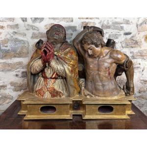Double Reliquary Bust Of Saints Fabian And Sebastian - Italy - 17th Century