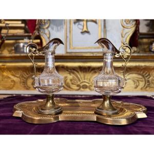 Pair Of Crystal Cruets And A Washbasin – 19th Century