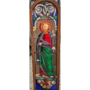 Large Stained Glass Window With Gabriel Decors - Nineteenth