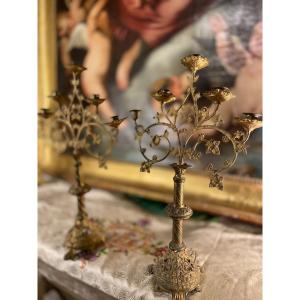 Pair Of Candlesticks With Five Lights - Nineteenth