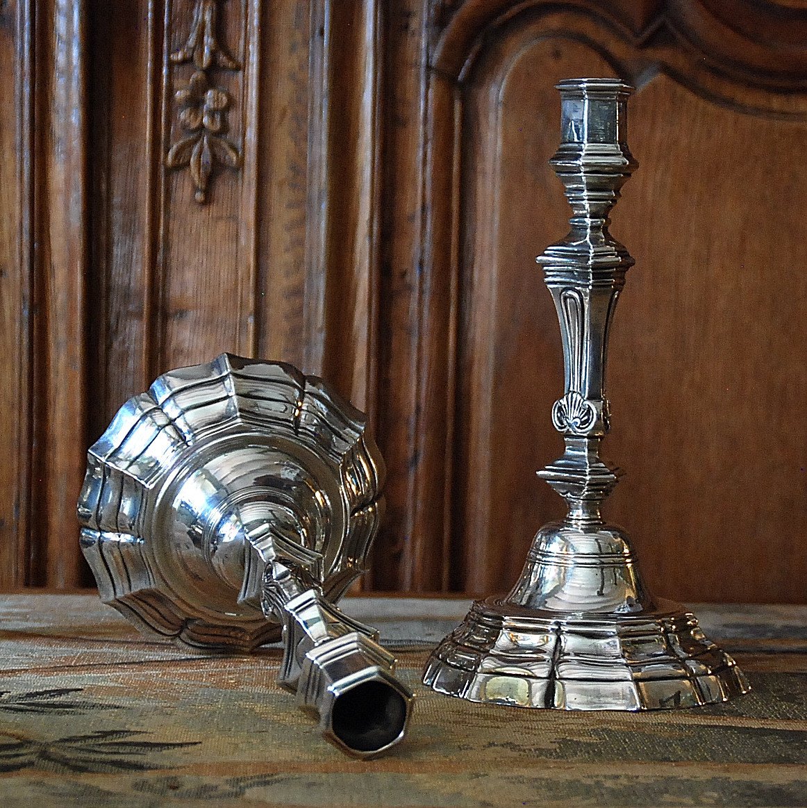 Pair Of Regency Period Candlesticks In Silvered Bronze-photo-2