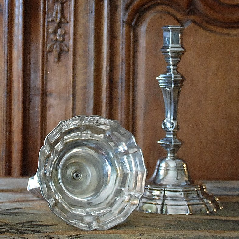 Pair Of Regency Period Candlesticks In Silvered Bronze-photo-3