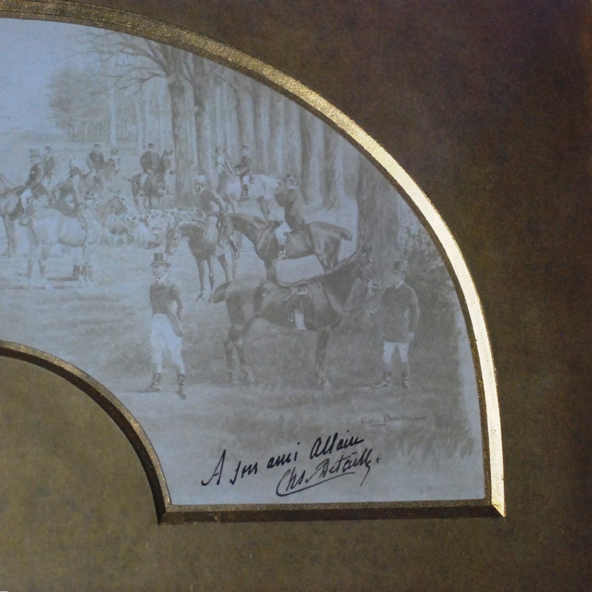 Sepia Photograph Of A Watercolor Fan Project ''departure Of The Court Hunt''-photo-4