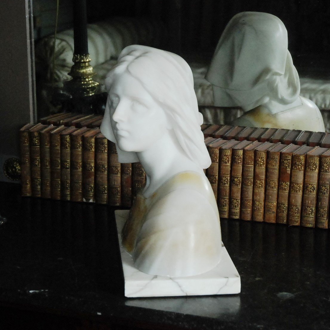 Bust Of Joan Of Arc In Alabaster By Giuseppe Bessi -photo-2