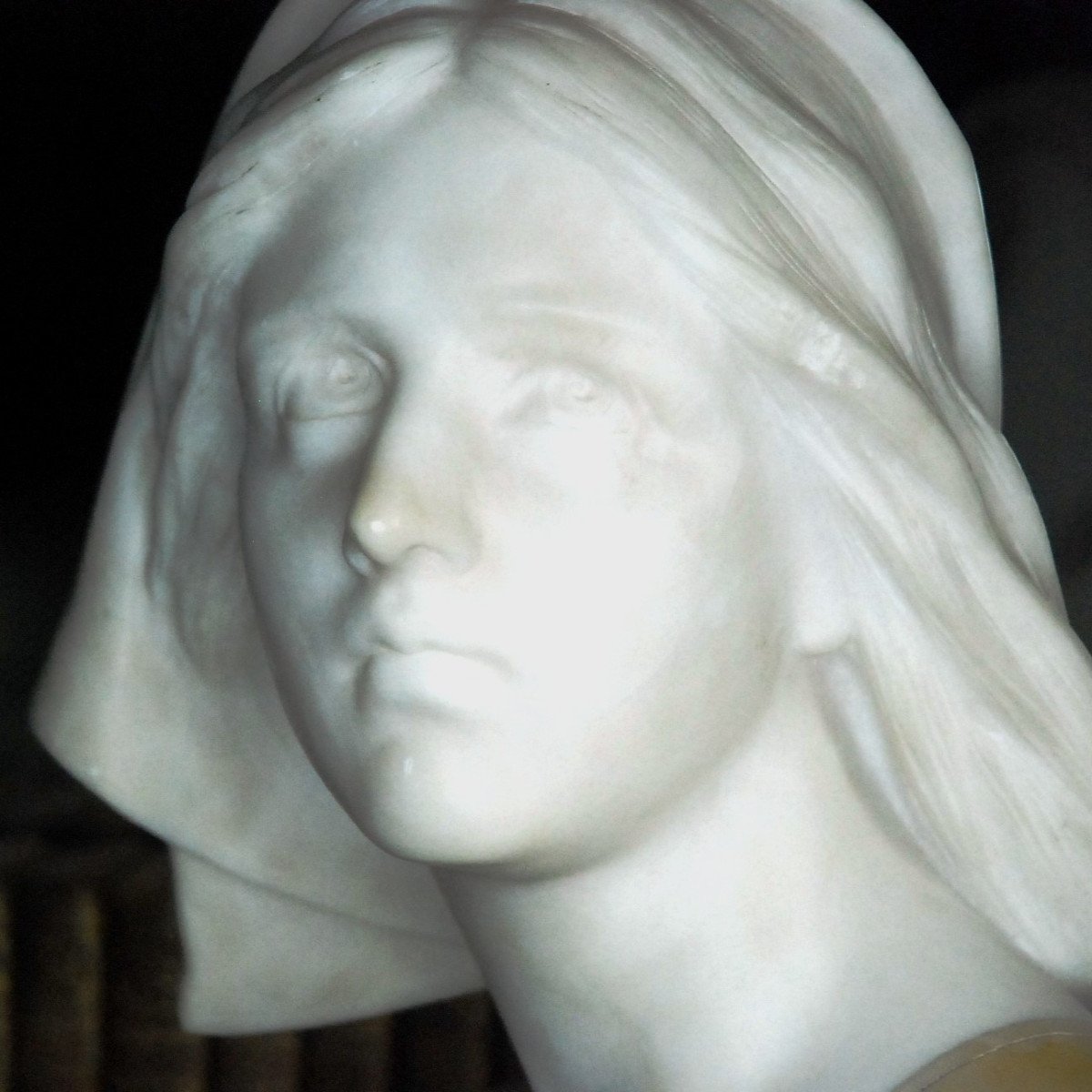 Bust Of Joan Of Arc In Alabaster By Giuseppe Bessi -photo-2