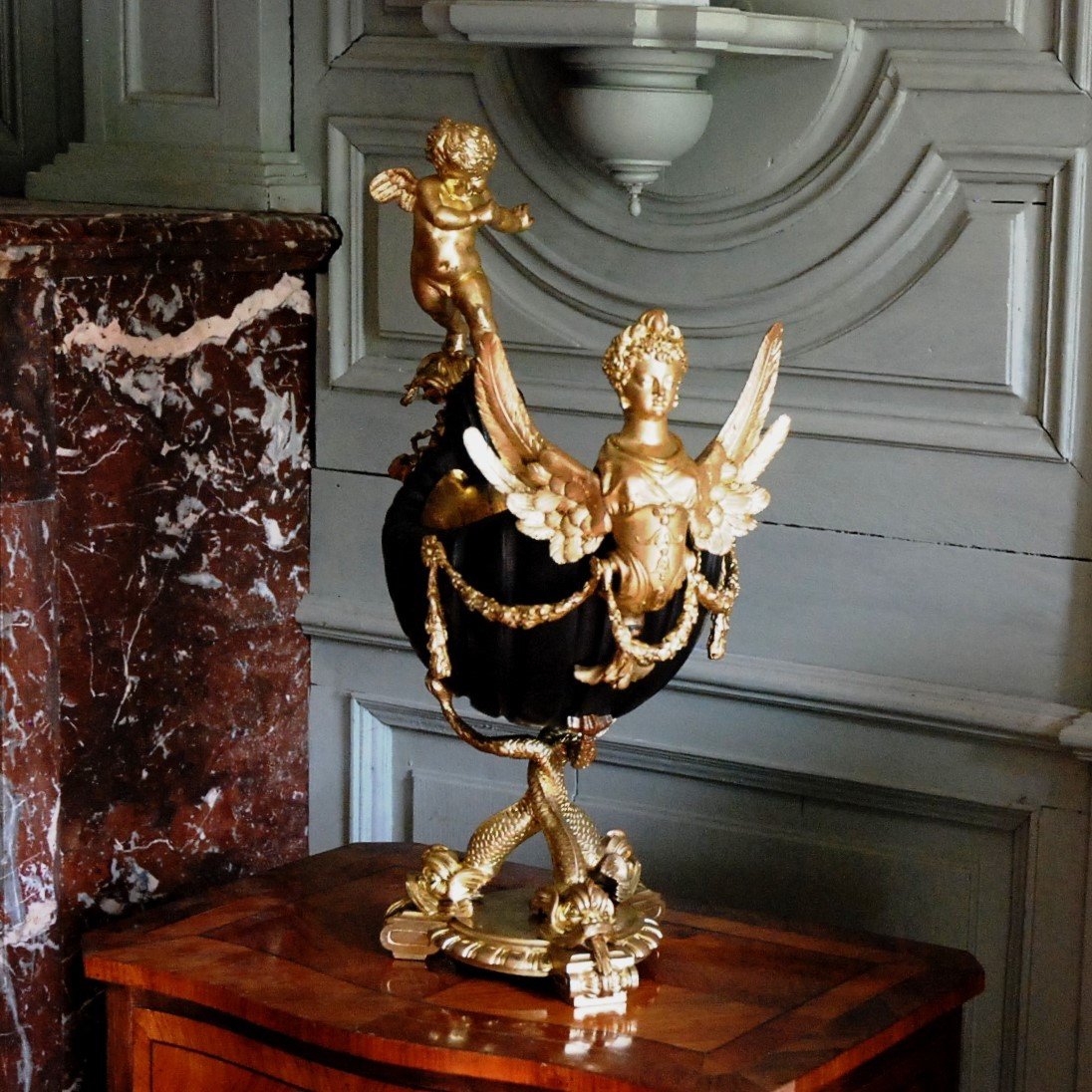 Nef ou  jardinière coupe , centre de table en bronze doré & patiné. Attribué à Gustave Doré