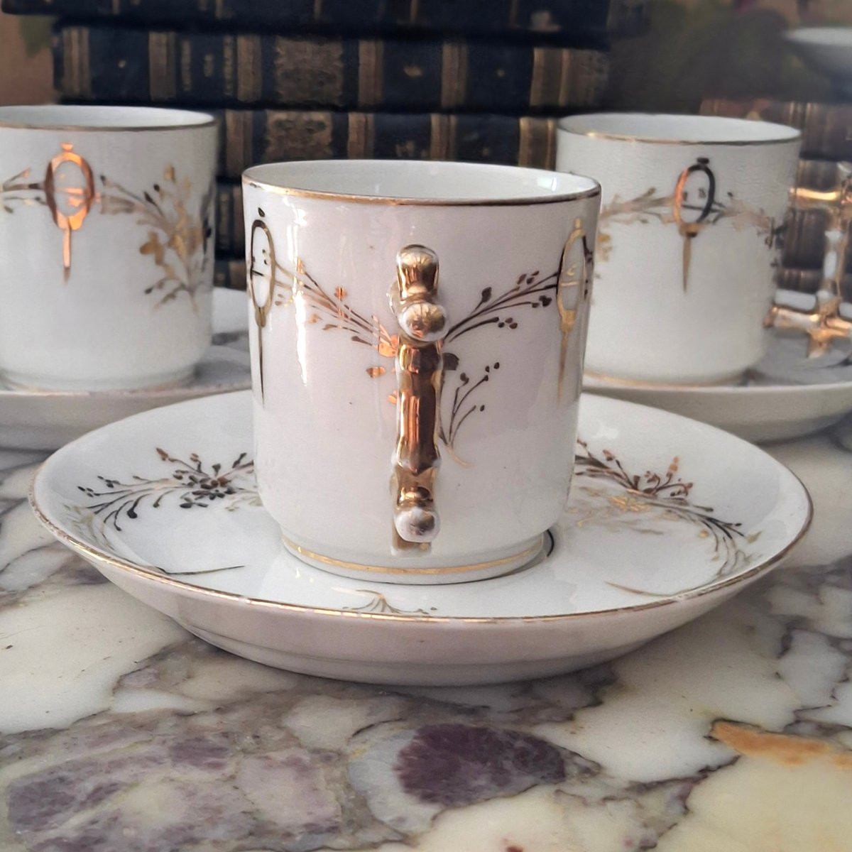 Set Of Nine Coffee Cups – Fine Porcelain – Bamboo Model.-photo-3