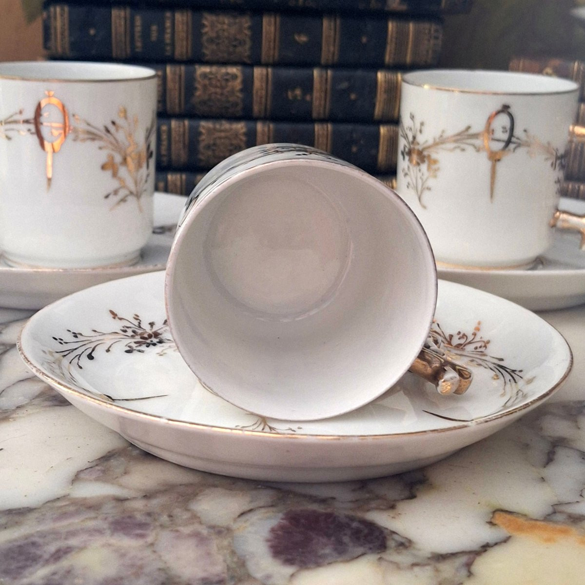 Set Of Nine Coffee Cups – Fine Porcelain – Bamboo Model.-photo-1