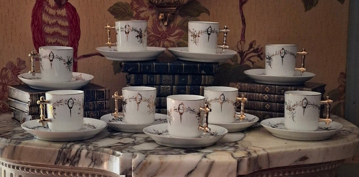 Set Of Nine Coffee Cups – Fine Porcelain – Bamboo Model.-photo-4