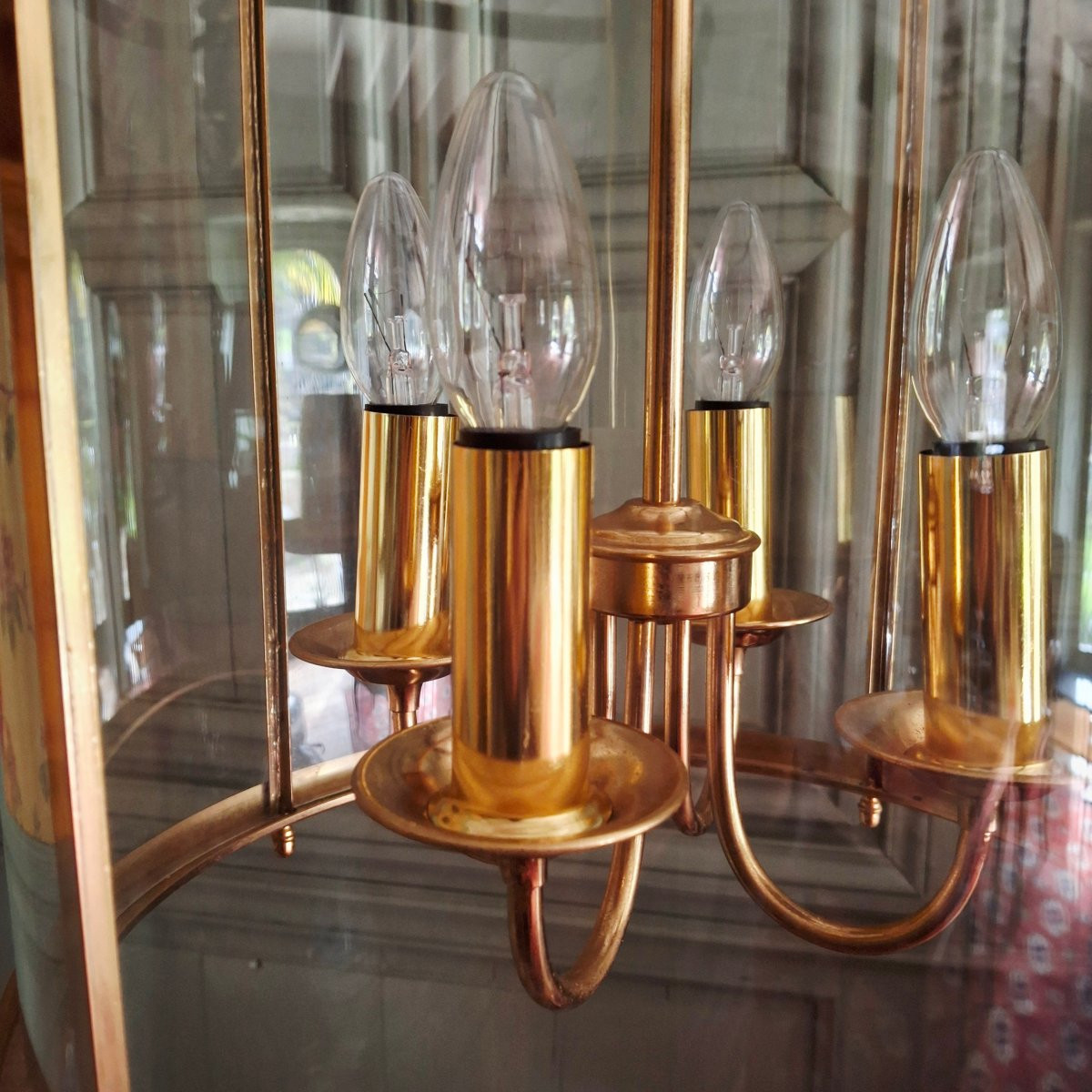 Grande lanterne circulaire en laiton de style Louis XVI– 1970/1980-photo-4