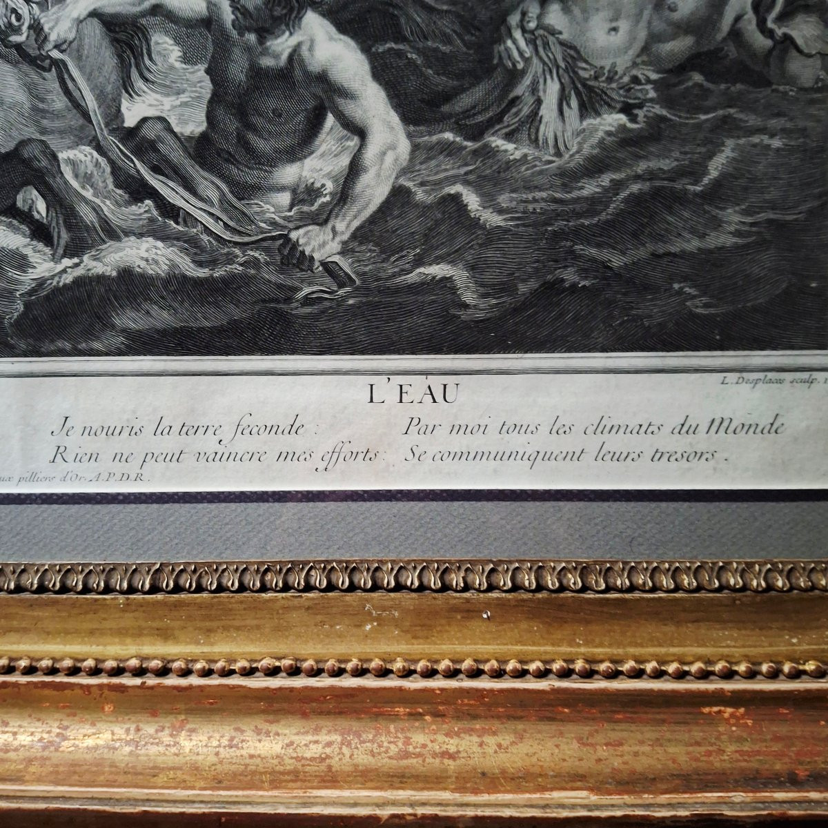 Gravure '' L'EAU '' ( Le triomphe de Neptune et d'Amphitrite) 1718 Louis de Boullogne-photo-4