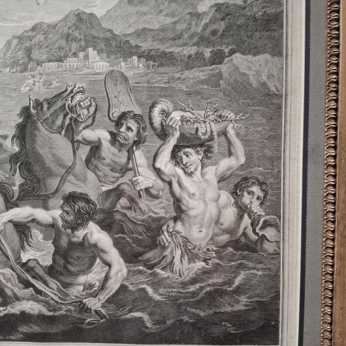 Gravure '' L'EAU '' ( Le triomphe de Neptune et d'Amphitrite) 1718 Louis de Boullogne-photo-2