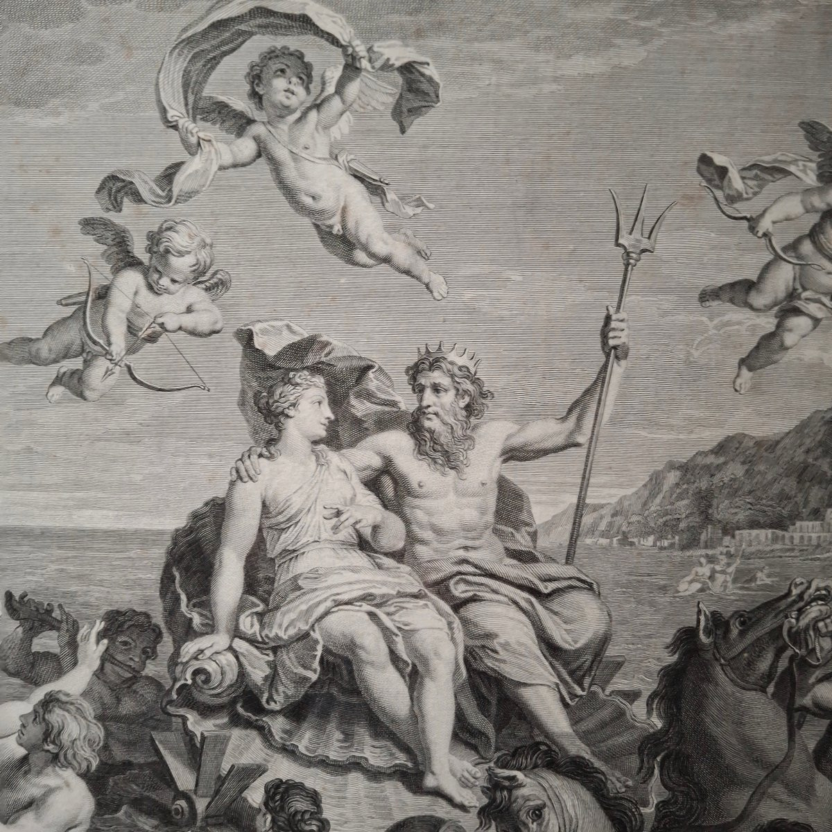 Gravure '' L'EAU '' ( Le triomphe de Neptune et d'Amphitrite) 1718 Louis de Boullogne-photo-3