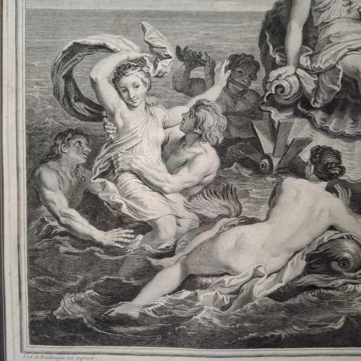 Gravure '' L'EAU '' ( Le triomphe de Neptune et d'Amphitrite) 1718 Louis de Boullogne-photo-4