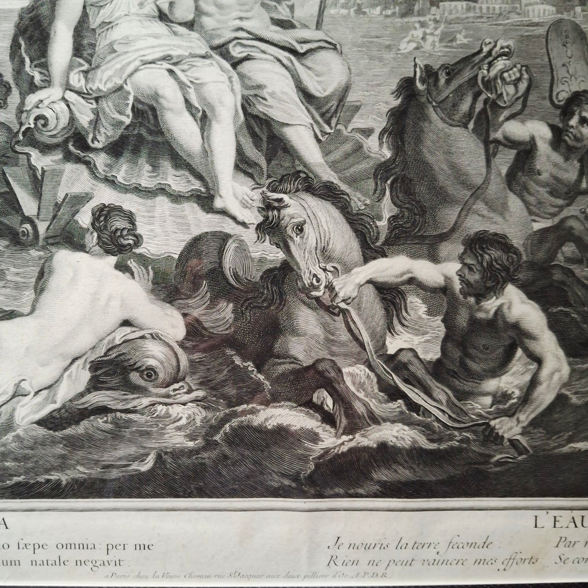 Gravure '' L'EAU '' ( Le triomphe de Neptune et d'Amphitrite) 1718 Louis de Boullogne-photo-5