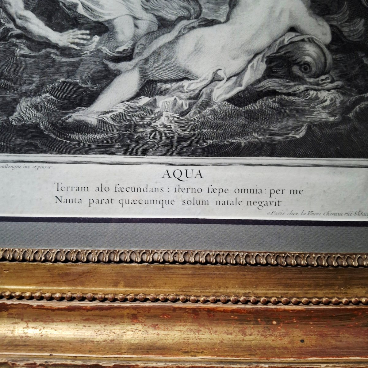 Gravure '' L'EAU '' ( Le triomphe de Neptune et d'Amphitrite) 1718 Louis de Boullogne-photo-6
