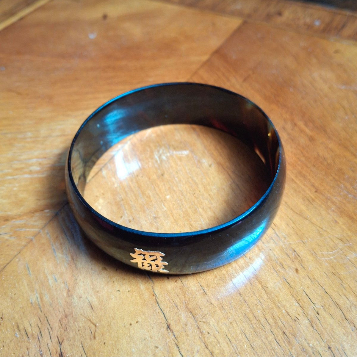 Large Antique Tortoiseshell Bangle Bracelet-photo-4