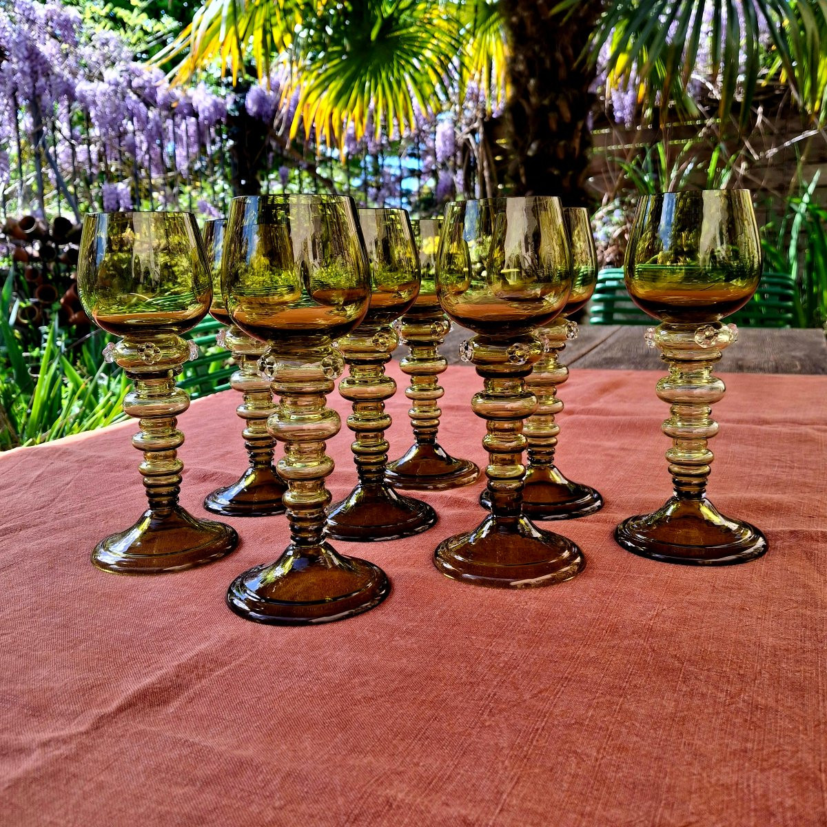 Suite de huit verres roemer en cristal  ''verre de forêt''   Theresienthal -photo-3