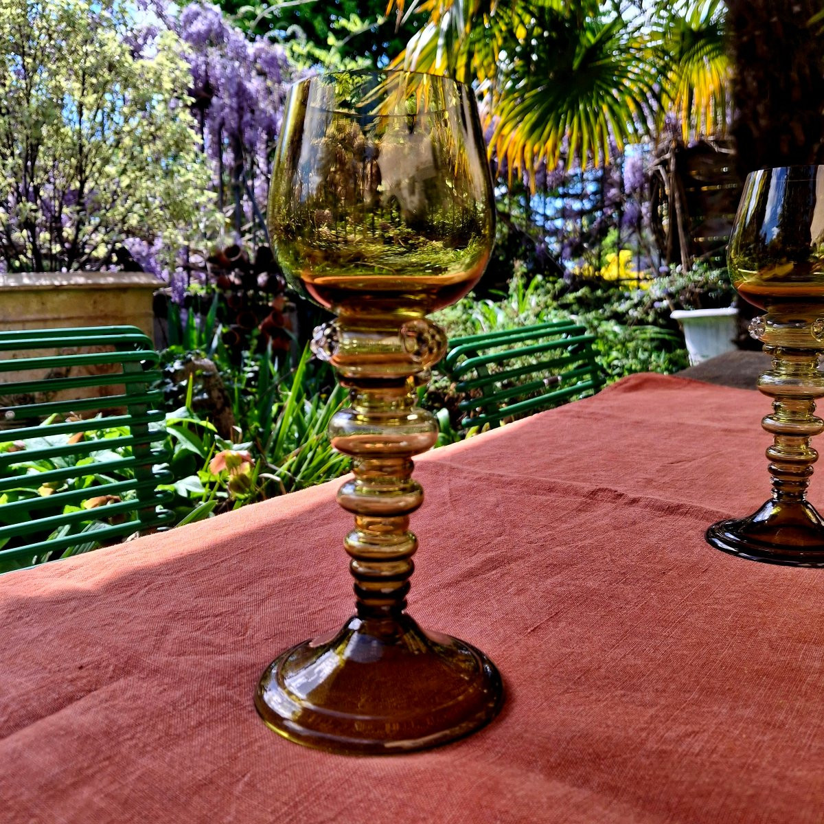 Suite de huit verres roemer en cristal  ''verre de forêt''   Theresienthal -photo-4