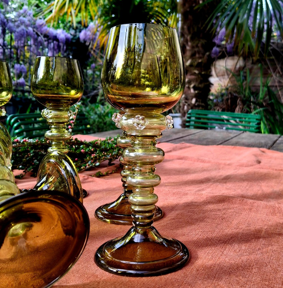 Suite de huit verres roemer en cristal  ''verre de forêt''   Theresienthal -photo-1