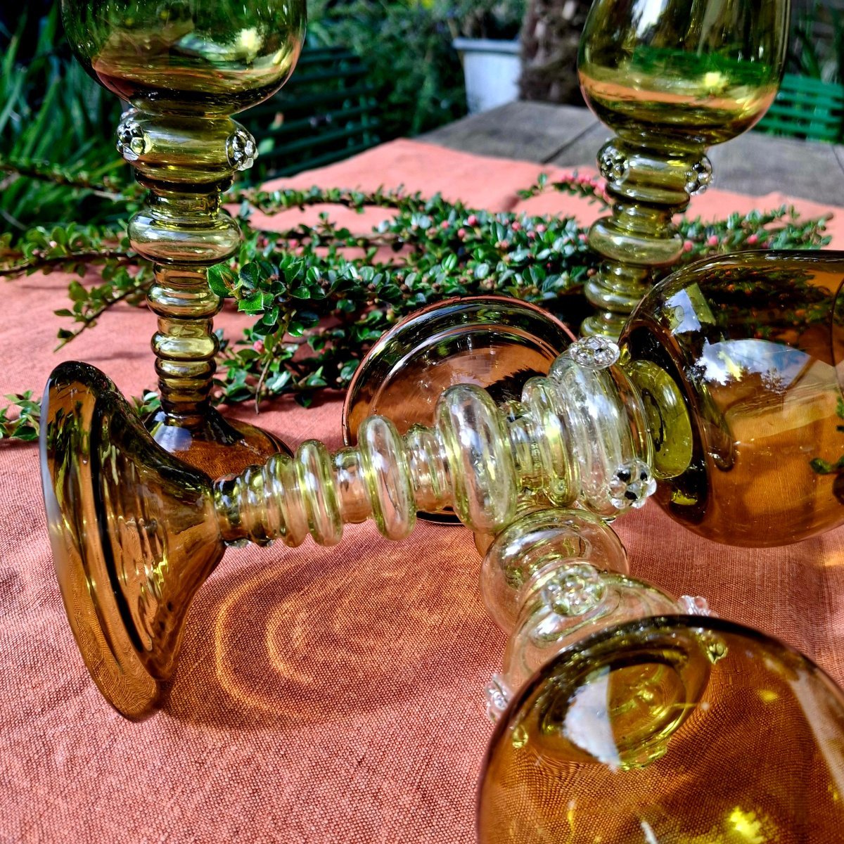 Suite de huit verres roemer en cristal  ''verre de forêt''   Theresienthal -photo-2