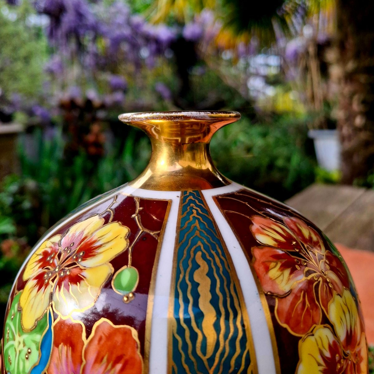 Large Baluster Vase Forming A Soliflor Art Deco Period Limoges Bernardaud Porcelain-photo-2